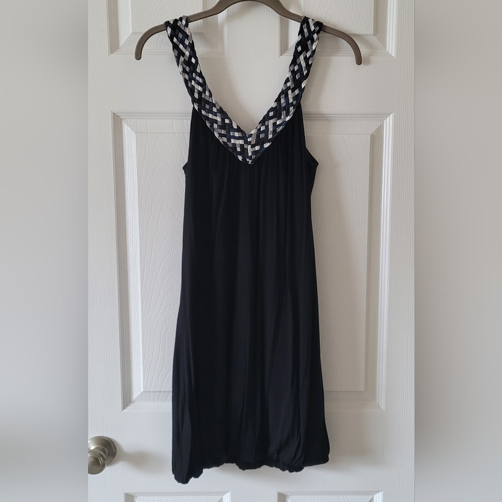 Soprano Black Dress with Geometric Neckline